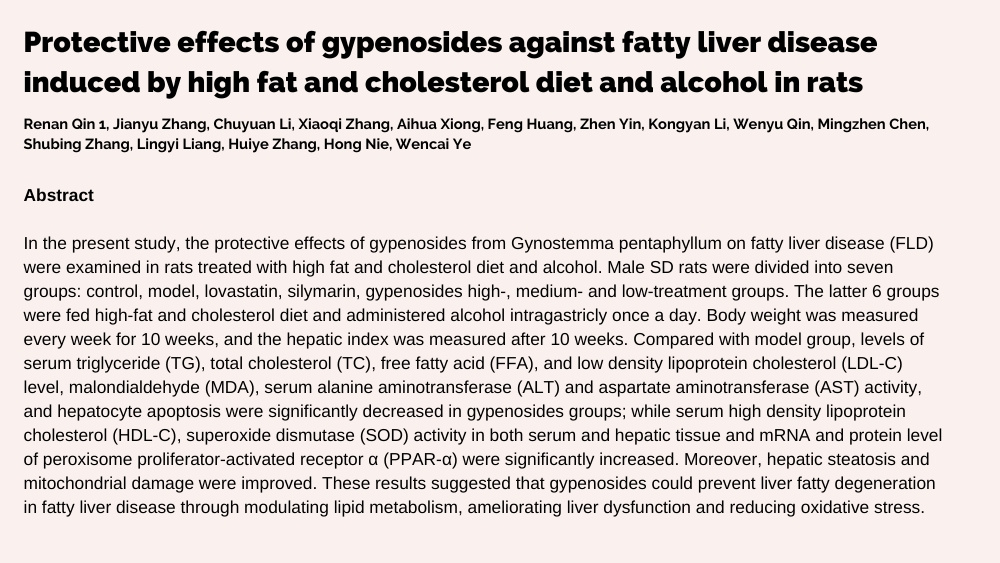 Protective effects of gypenosides against fatty liver disease induced by high fat and cholesterol diet and alcohol in rats